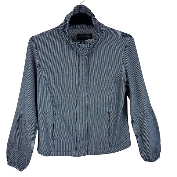 Live A Little Blue White Pinstriped Full Zip Collared Jacket Pockets Size S - Picture 3 of 8